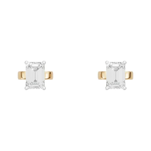 Classic Solitaire Emerald Diamond Earrings Front View