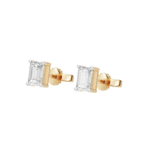 Classic Solitaire Emerald Diamond Earrings Side View