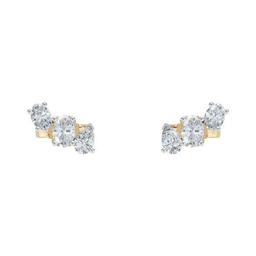 Classic Trio Diamond Stud Earrings Front View
