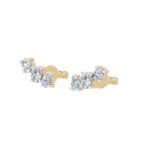Classic Trio Diamond Stud Earrings Side View
