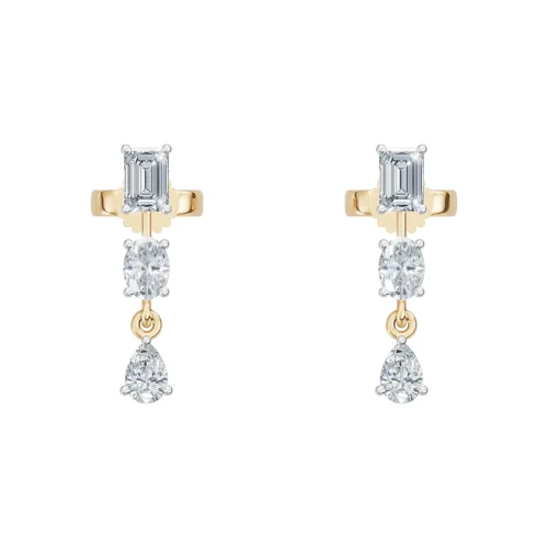 Designer Emerald Drop Diamond Earrings Front View