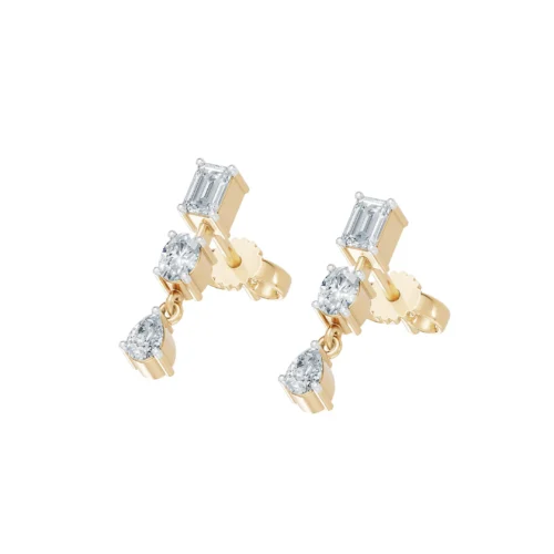Designer Emerald Drop Diamond Earrings Side View