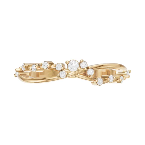 Designer Yellow Gold Diamond Twist Band Ring Front View