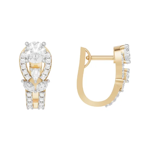 Elegant Floral Diamond Hoop Earrings Front Side View