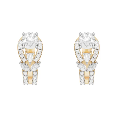 Elegant Floral Diamond Hoop Earrings Front View