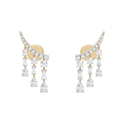 Emerald Chandelier Diamond Earrings Front View