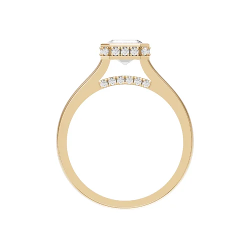 Emerald Cut Diamond Bezel Set GoldnRing Top Front View