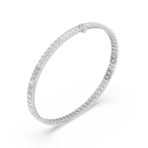Emerald Diamond Tennis Bracelet White Gold Side View