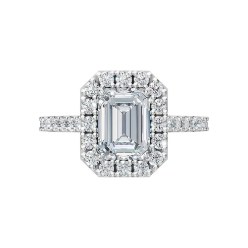 Emerald and Round Halo Diamond Ring Front View