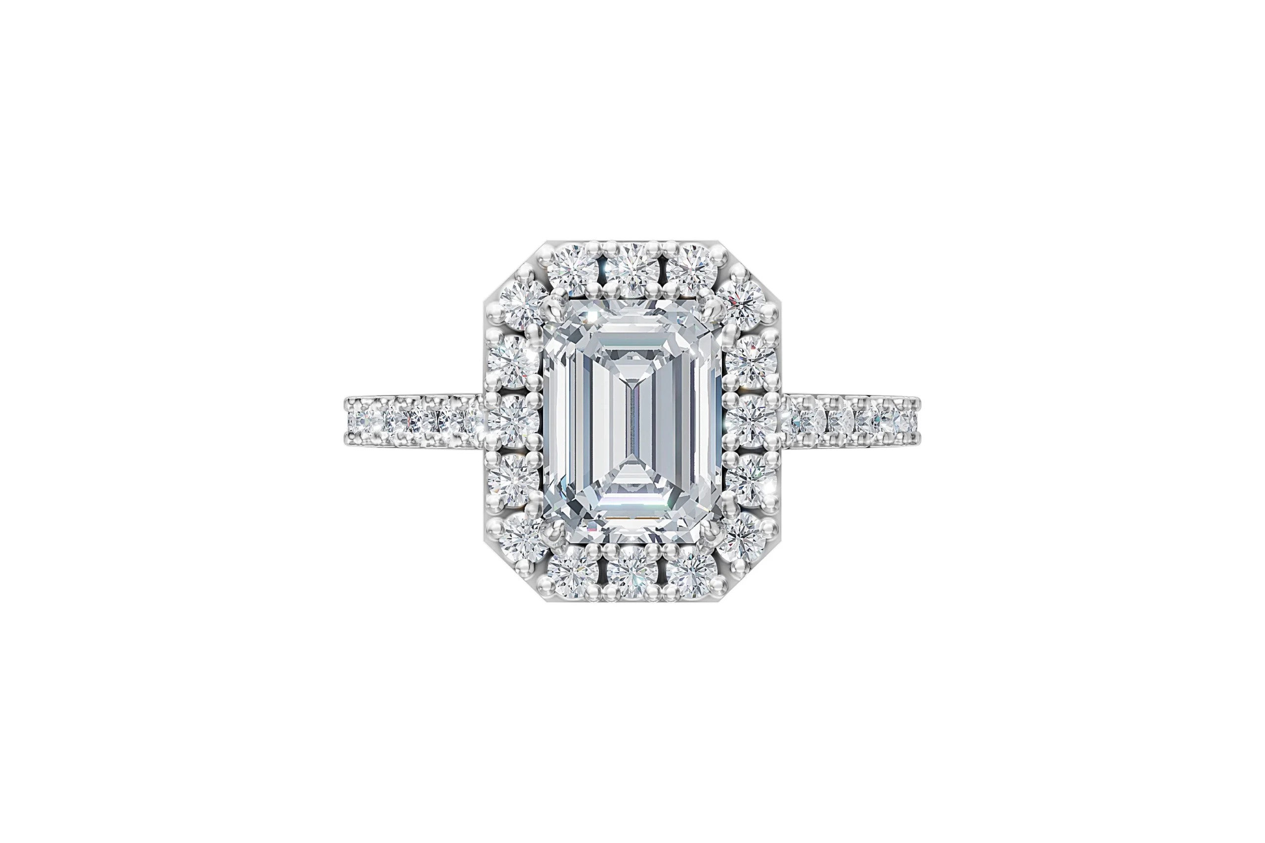 Emerald-and-Round-Halo-Diamond-Ring-Front-View Emerald and Round Halo Diamond Ring Front View
