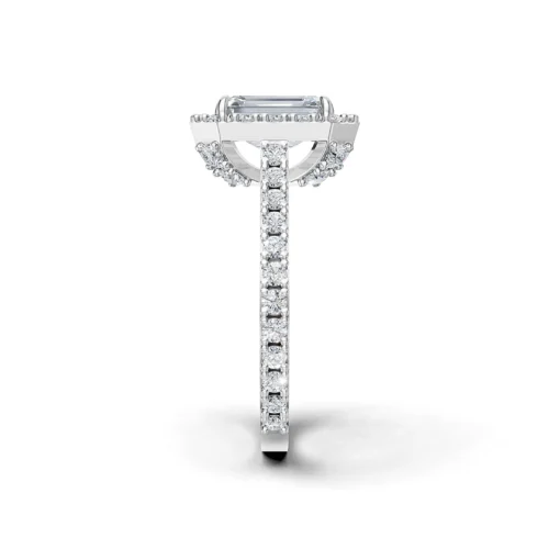 Emerald and Round Halo Diamond Ring Top Side View