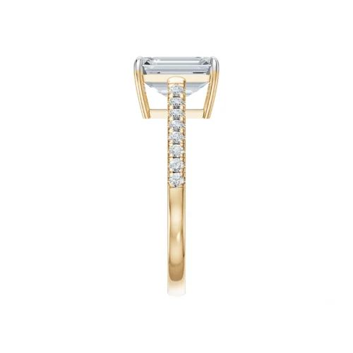Fancy Emerald and Round Diamond Ring Top Side View
