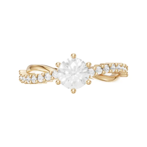 Gold Round Diamond Twisted Band Ring Front View