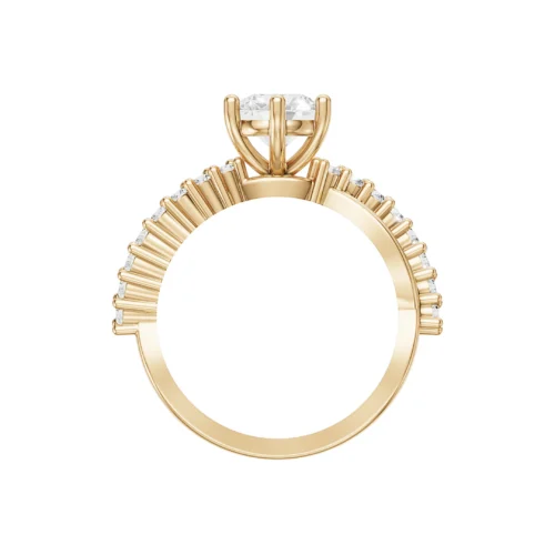 Gold Round Diamond Twisted Band Ring top Backside View
