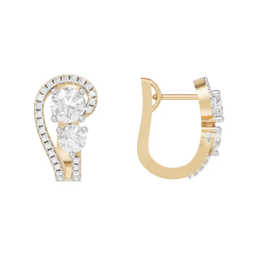 Golden Swirl Diamond Huggie Earrings Front Side View