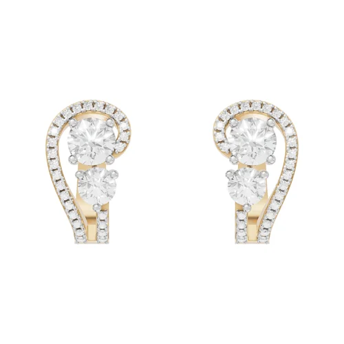 Golden Swirl Diamond Huggie Earrings Front View