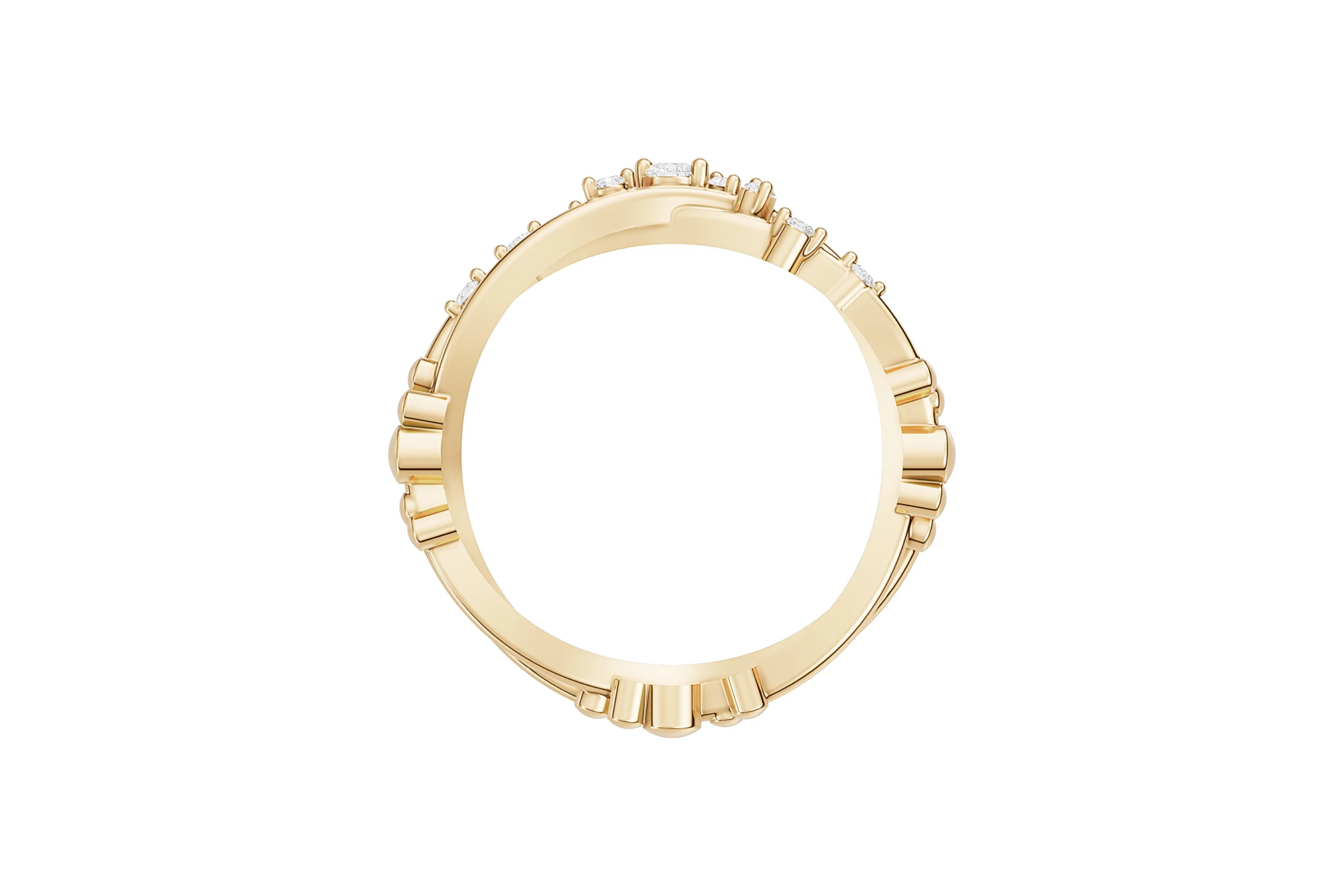 Luxury-Intertwined-Diamond-Gold-Ring-Top-Front-View Luxury Intertwined Diamond Gold Ring Top Front View