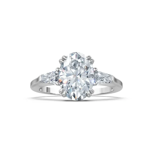 Oval Cut with Tapered Baguette Diamond Ring Front View