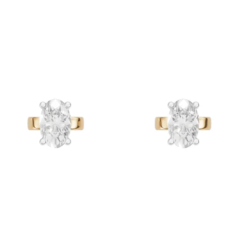 Oval Solitaire Diamond Earrings Front View