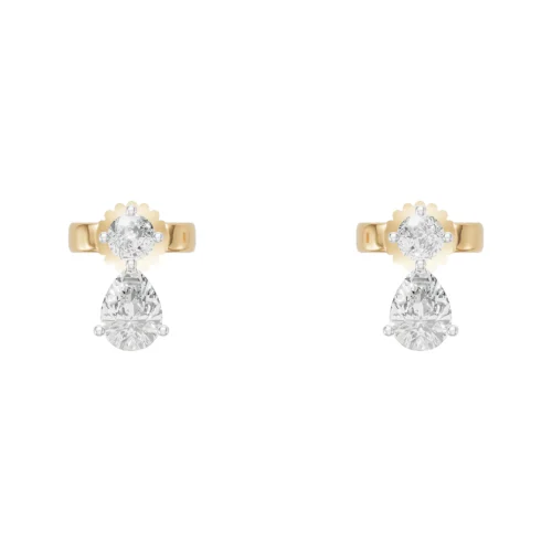 Pear-Round Diamond Drop Earrings Front View