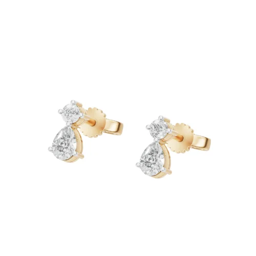 Pear-Round Diamond Drop Earrings Side View