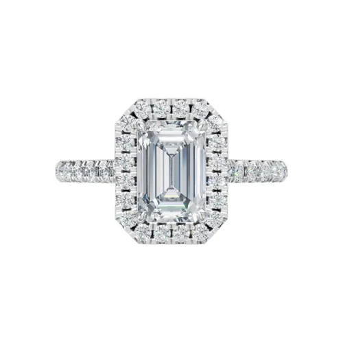 Radiant and Round Halo Diamond Ring Front View