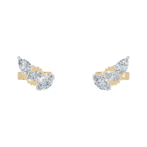 Three Stone Diamond Stud Earrings Front View