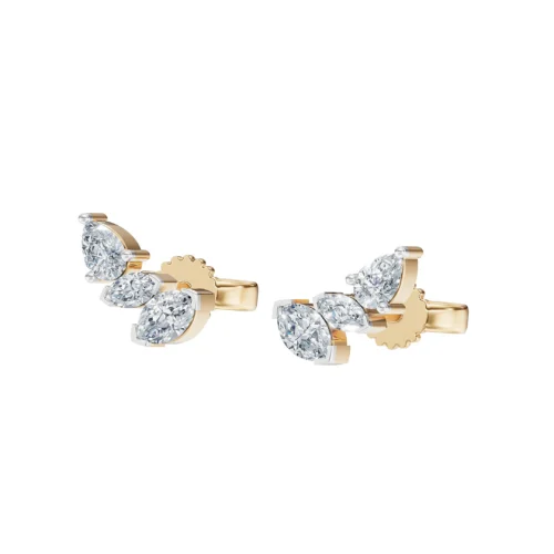 Three Stone Diamond Stud Earrings Side View