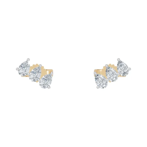 Three Stone Pear Diamond Stud Earrings Front View