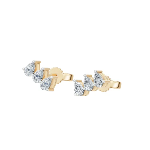 Three Stone Pear Diamond Stud Earrings Side View