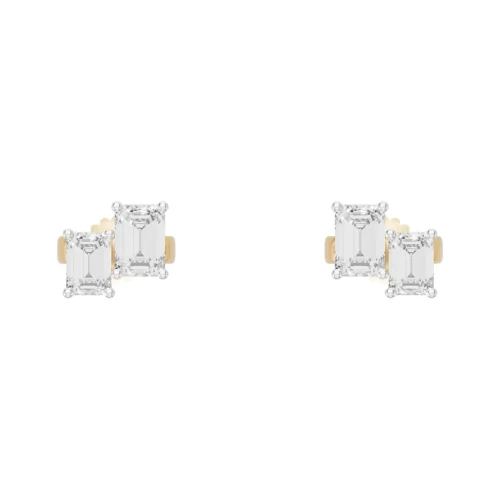 Twin Emerald Diamond Earrings Front View