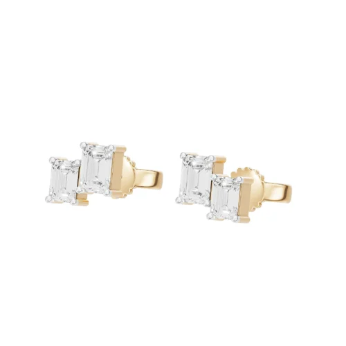 Twin Emerald Diamond Earrings Side View